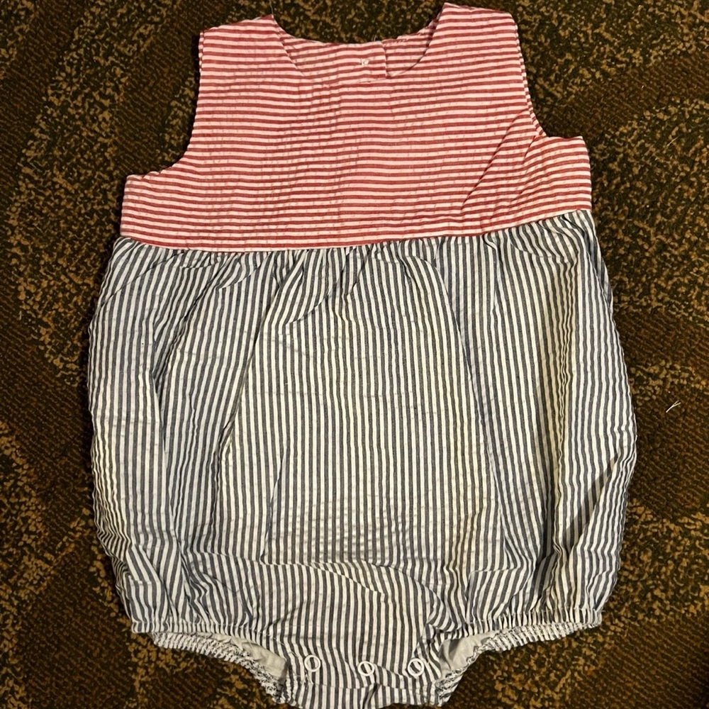 Striped Red, White, Blue Baby Romper
